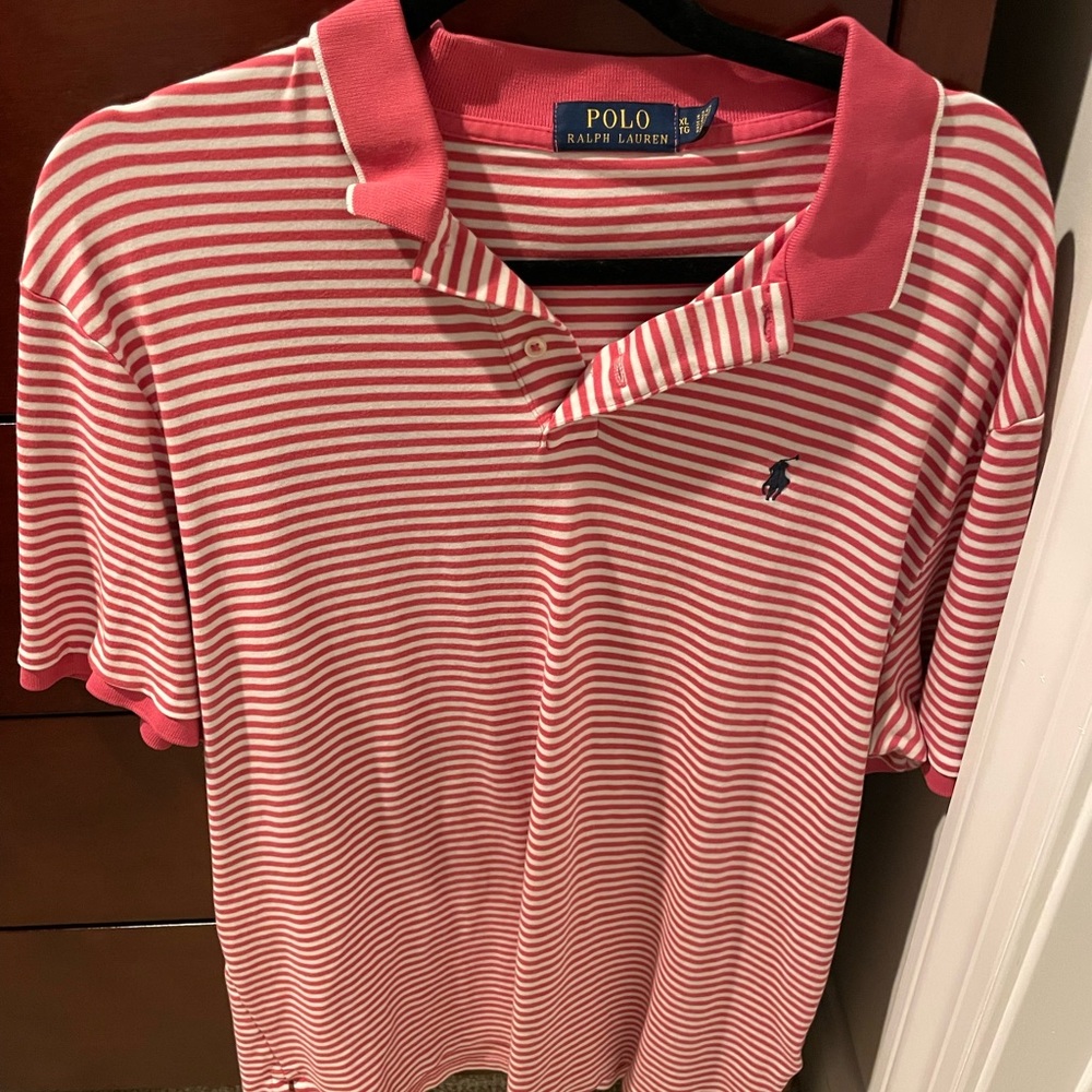 Polo Ralph Lauren Pink Striped Cotton Polo Shirt Size XL